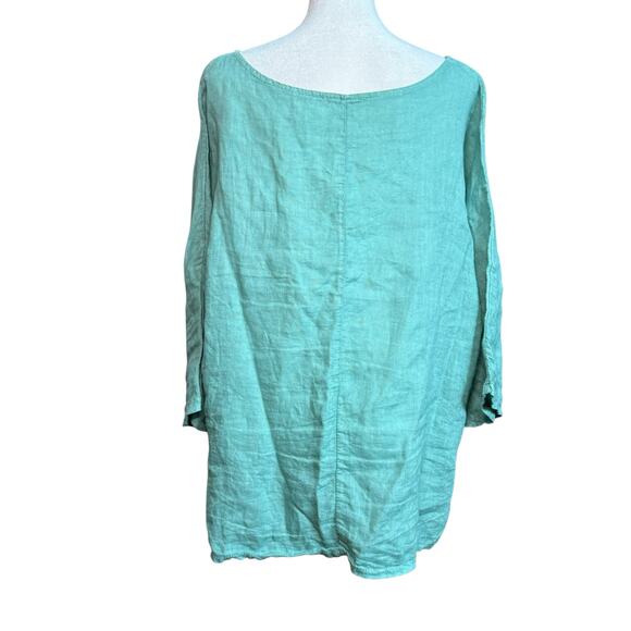 GIUSY Linen Blouse Women M Cyan Italy Boxy Minimalist Quiet Luxury Casual Top - Picture 6 of 10
